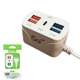 Cargador Zapatilla Alargue 4 USB / Puerto Tipo-C PD