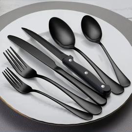 SET DE CUBIERTOS DE ACERO INOX, COLOR NEGRO 24 PIEZAS